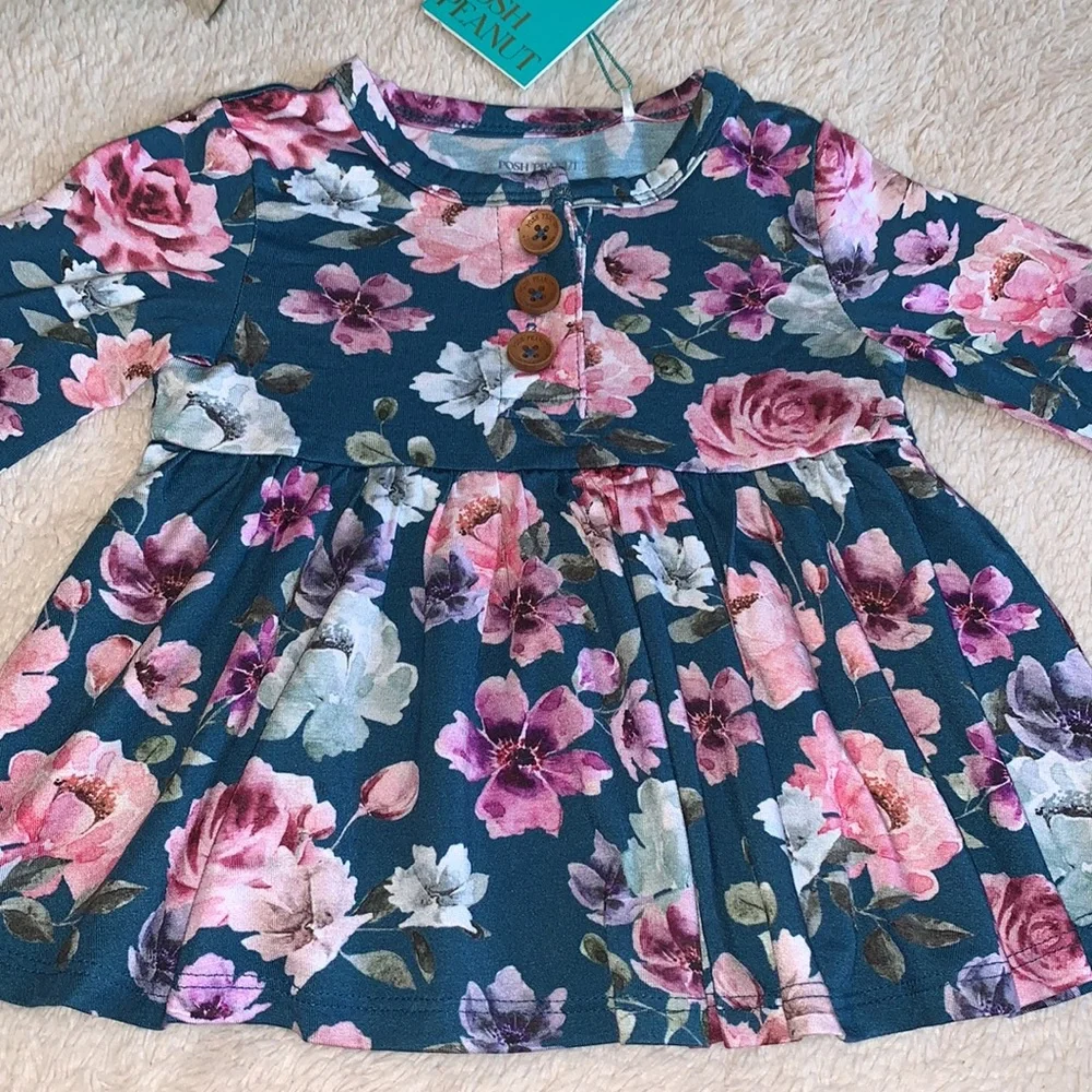 NWT Posh Peanut Keisha Long Sleeve Henley Peplum Top & Bloomer Set 12-18M
